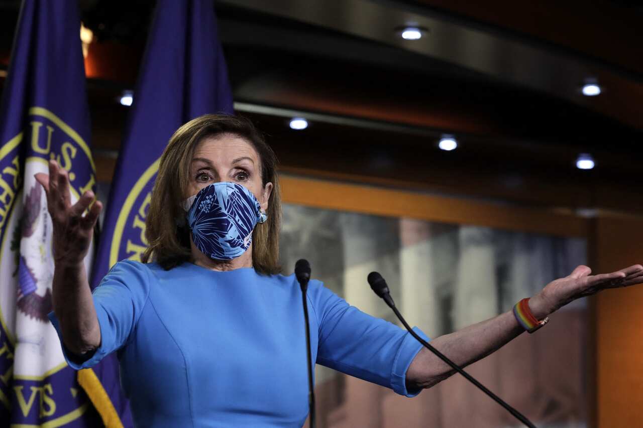 US House Speaker Nancy Pelosi speaks at a press conference on Capitol Hill in Washington DC.