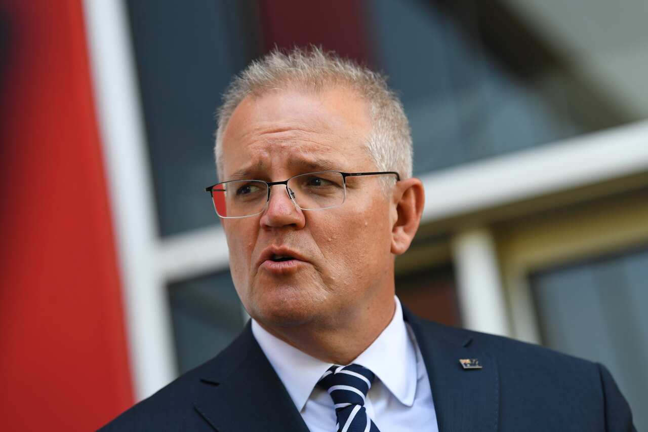 Australian Prime Minister Scott Morrison addresses the media during a press conference at CSL Behring in Broadmeadows, Melbourne, Monday, November 16, 2020. (AAP Image/James Ross) NO ARCHIVING