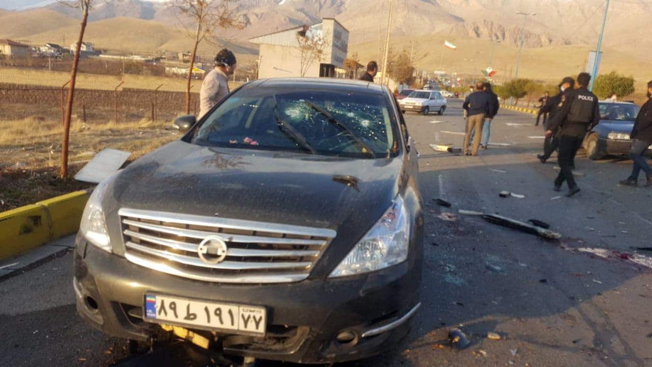 The scene of terror attack on top Iranian nuclear scientist Mohsen Fakhrizadeh, in the city of Damavand, north of the capital city of Tehran,