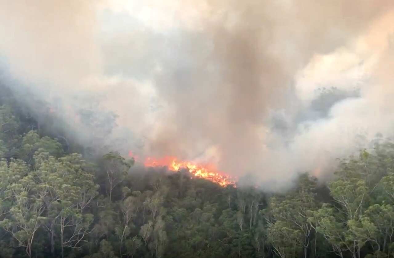 An aerial photo of the K'gari-Fraser Island fire captured on Wednesday, 2 December, 2020. 