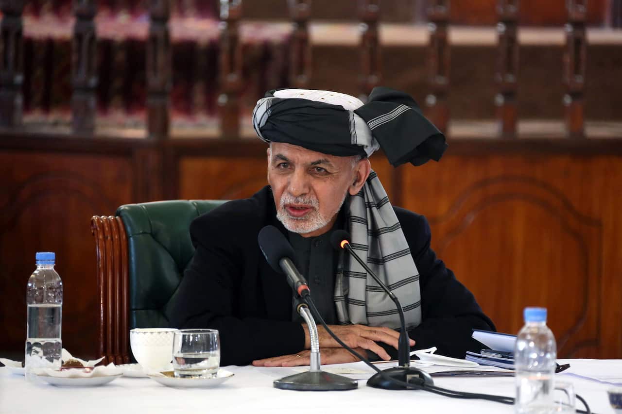 Afghan President Ashraf Ghani, during a meeting of HCNR in Kabul, Afghanistan.
