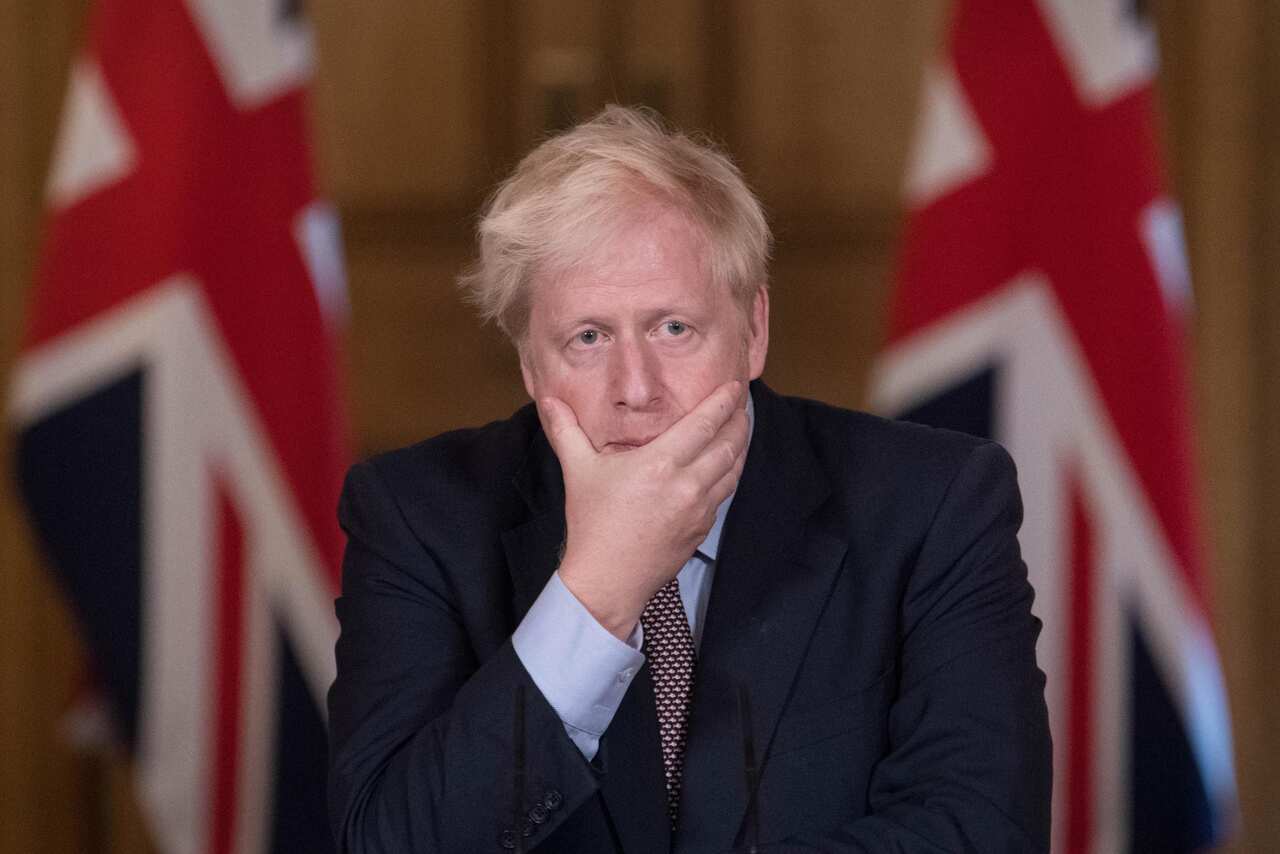 Prime Minister Boris Johnson during a virtual press conference at Downing Street, London.