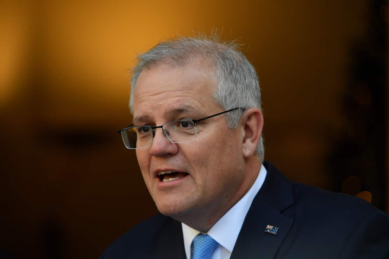 Prime Minister Scott Morrison at a press conference at Parliament House in Canberra.