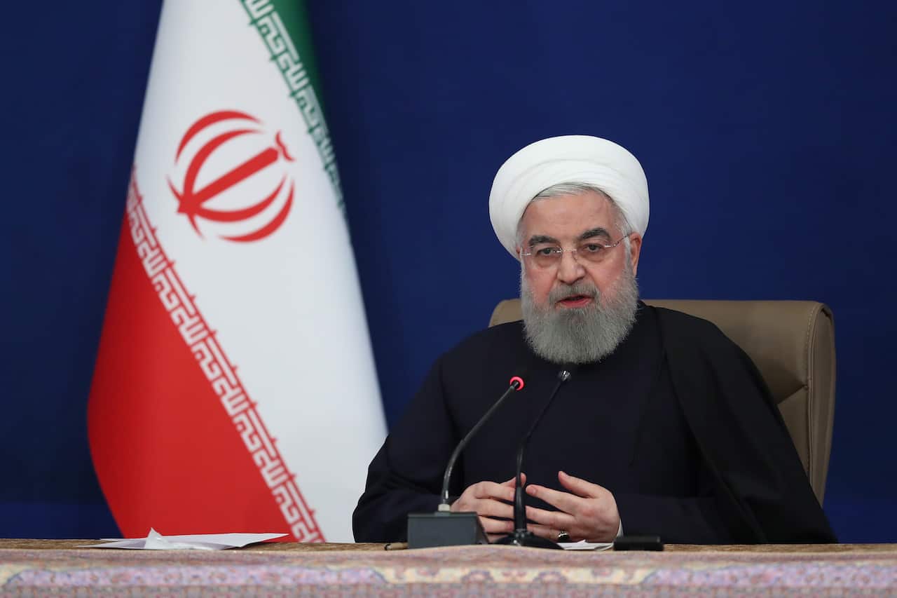 Iranian President Hassan Rouhani speaking during a press conference in Tehran, Iran.