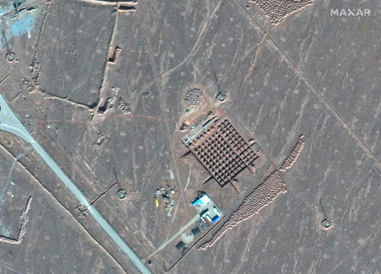 This satellite photo by Maxar Technologies shows construction at Iran's Fordo nuclear facility last month.