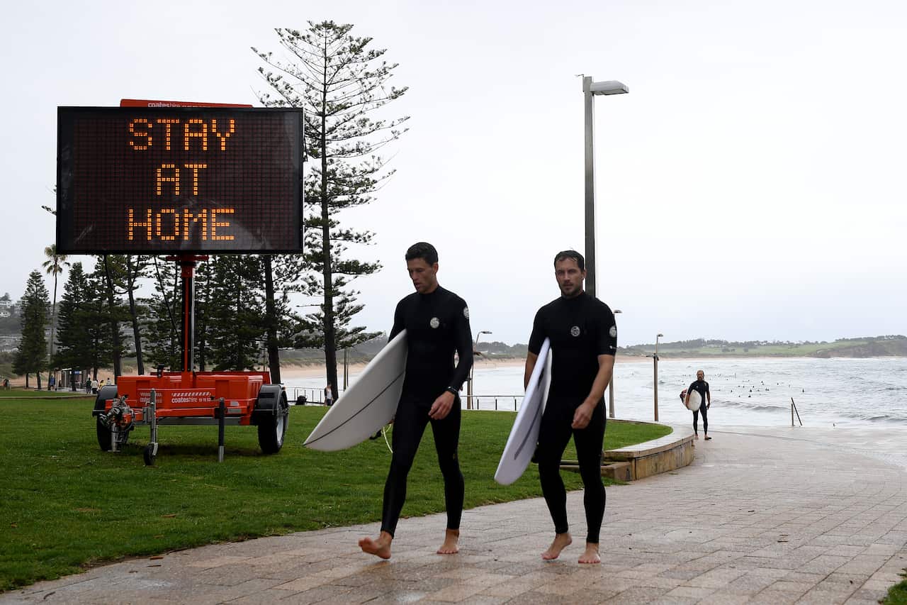 Public health messaging at Dee Why in Sydney's northern beaches over the weekend.