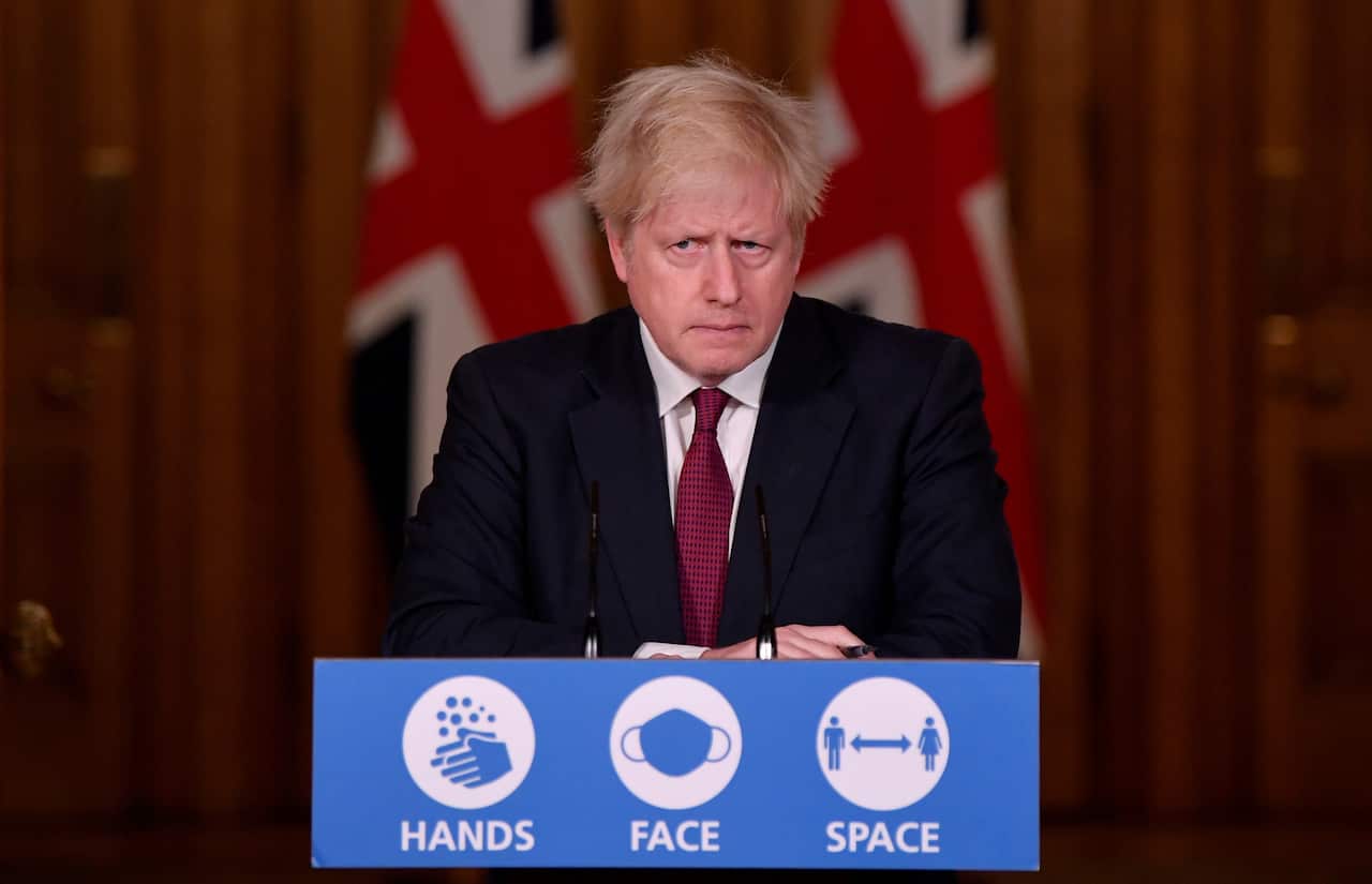 Prime Minister Boris Johnson during a news conference in response to the ongoing situation with the COVID-19 pandemic.