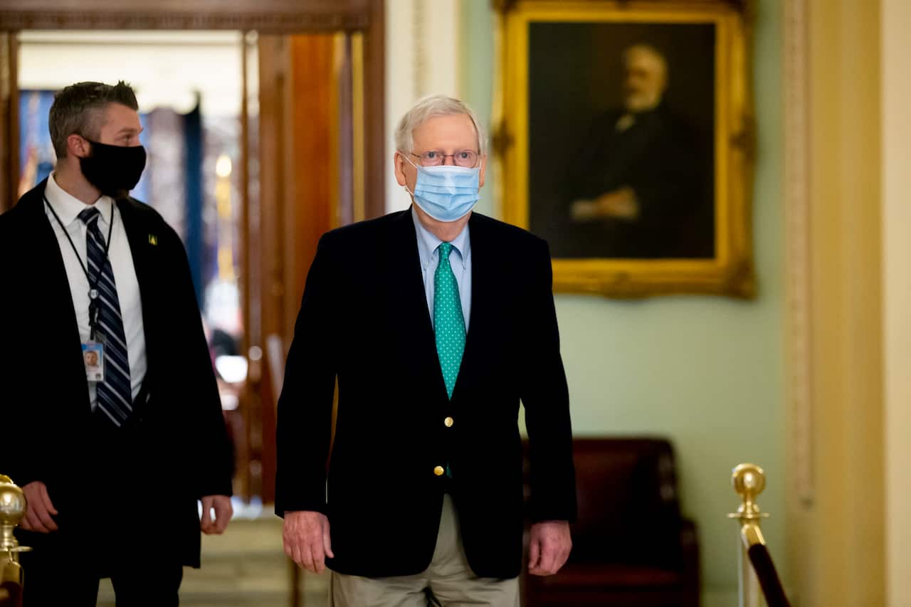 Mitch McConnell, who voted to acquit Mr Trump, delivered a speech after the vote condemning the former president's conduct.