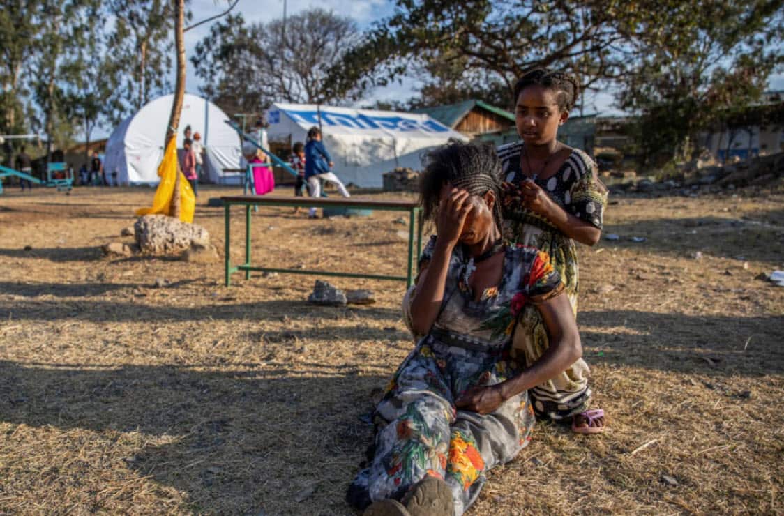 Two girls at a centre for people displaced by the conflict in Mekele, Tigray, Feb. 22, 2021