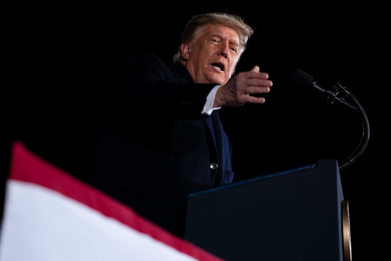 Donald Trump speaks during a campaign rally for Sen. Kelly Loeffler, R-Ga., and David Perdue, at Dalton Regional Airport, Monday, Jan. 4, 2021, in Dalton, Ga. (AP Photo/Evan Vucci)