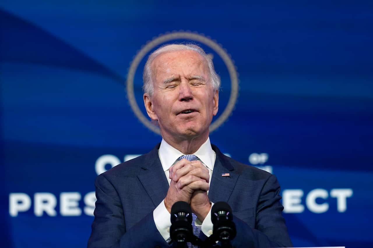 President-elect Joe Biden speaks in Wilmington, Delaware, on Wednesday, 6 January.