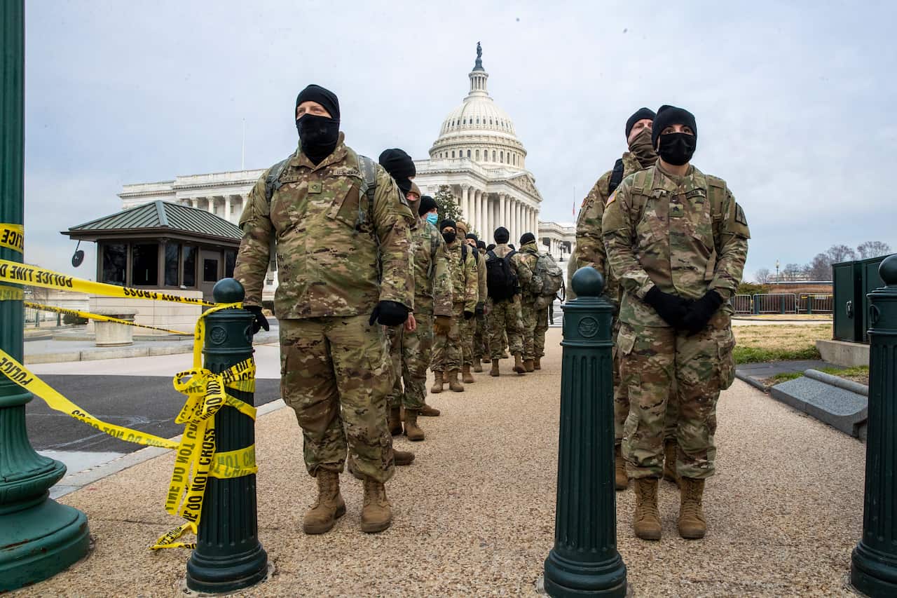 Members of the New York National Guard form up on the East Front of the US Capitol in Washington, DC, USA, 11 January 2021. 