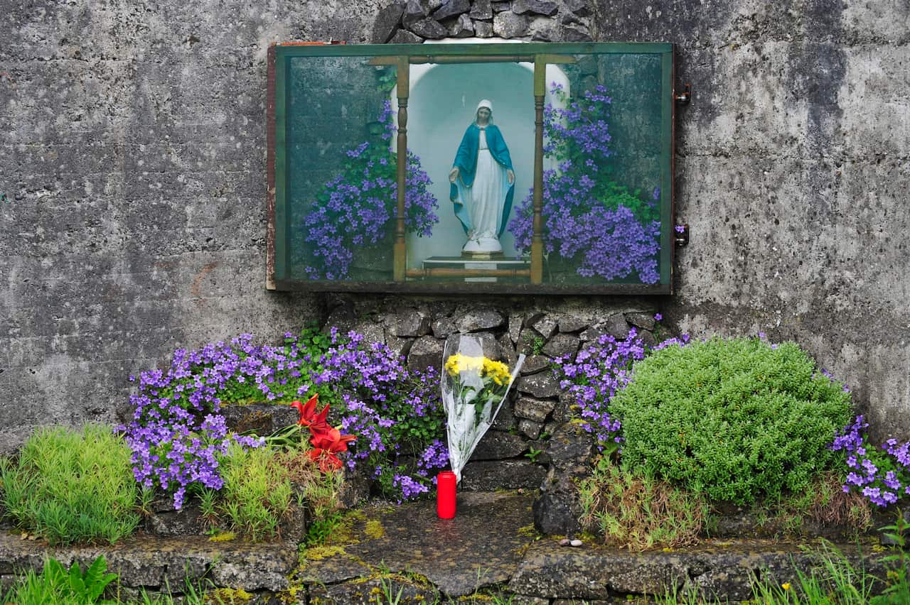 A file photo showing a shrine set up at the site of a mass grave of up to 800 children on the site of the former Mother and Baby home in Tuam.