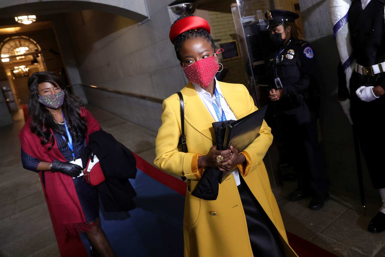 National youth poet laureate Amanda Gorman arrives at the inauguration.