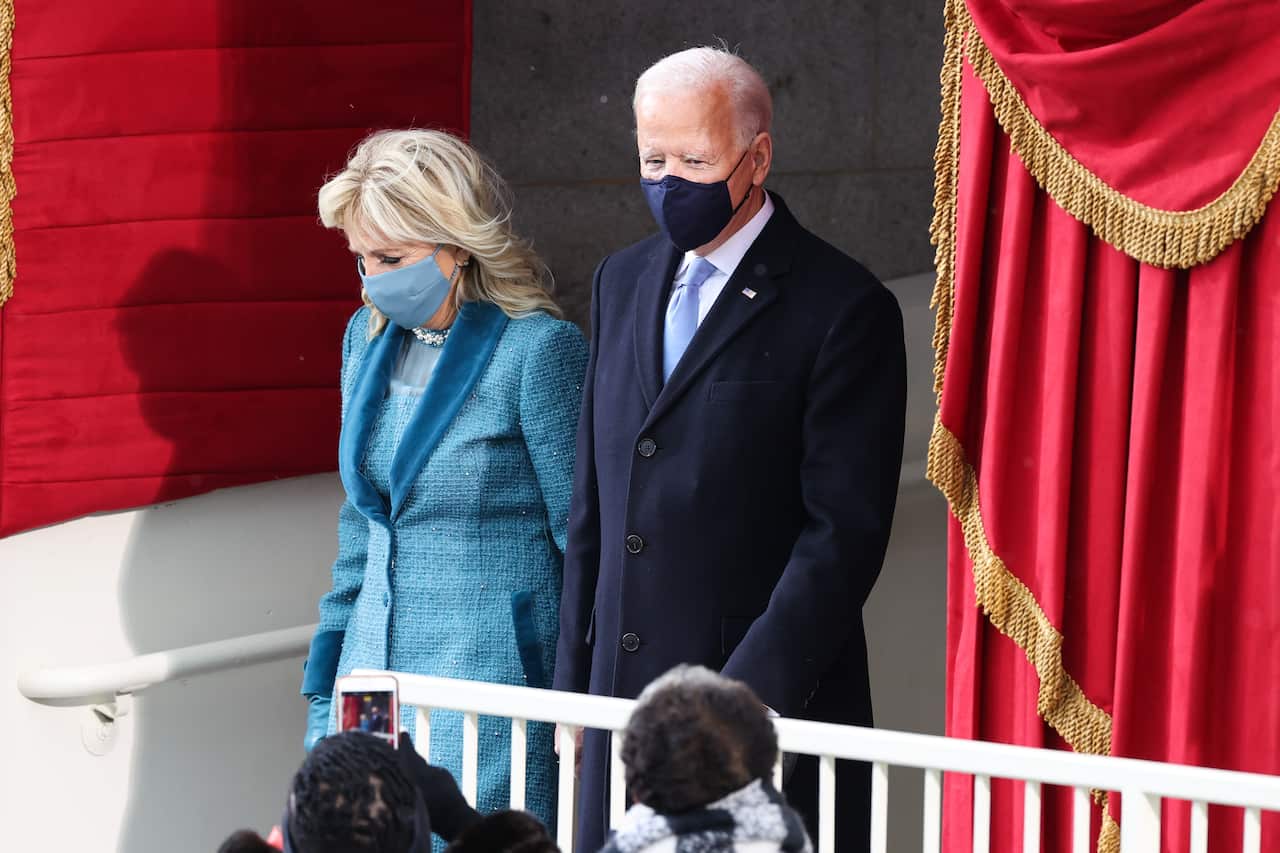 Dr. Jill Biden and President-elect Joe Biden arrive for the Inauguration Day ceremony.