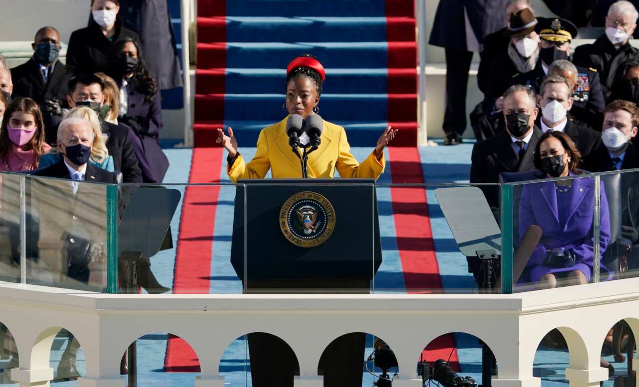 American poet Amanda Gorman reads a poem during the inauguration of Joe Biden.