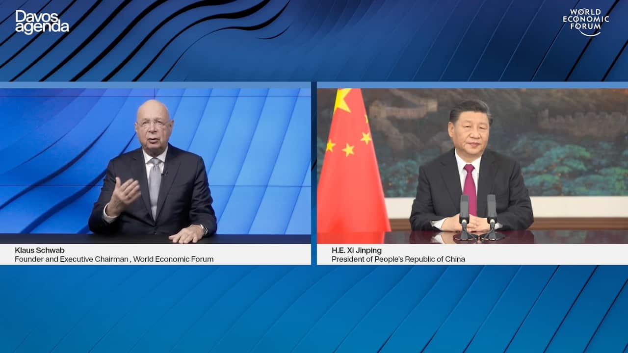 World Economic Forum Founder and Executive Chairman Klaus Schwab and Chinese President Xi Jinping, during the SWITZERLAND ECONOMY DAVOS WEF 2021.