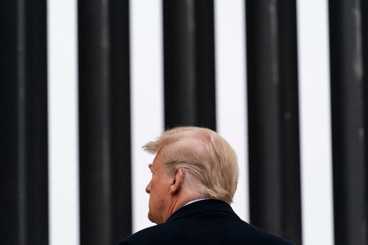 Former president Donald Trump tours a section of the US.-Mexico border wall in Alamo, Texas, on 12 January, 2021.