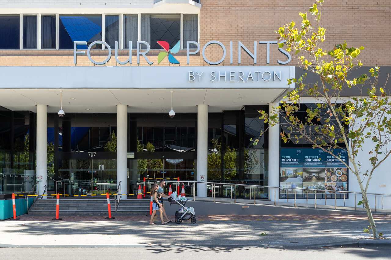 The Four Points Sheraton hotel in Perth where a security guard worked and tested postive for COVID-19, Sunday, 31 January, 2021.