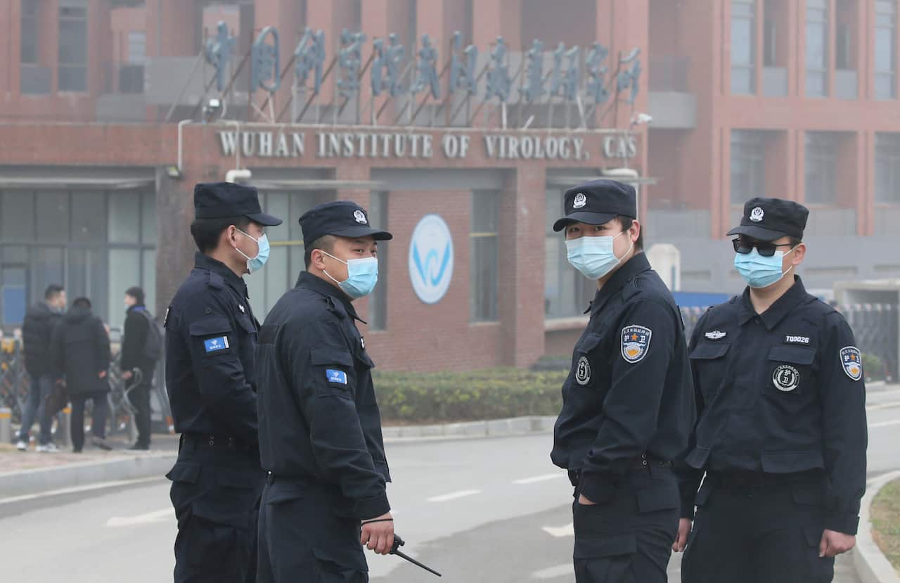 Security guards are seen in front of the Wuhan Institute of Virology in Wuhan, Hubei Province, China on 3 February, 2021. 