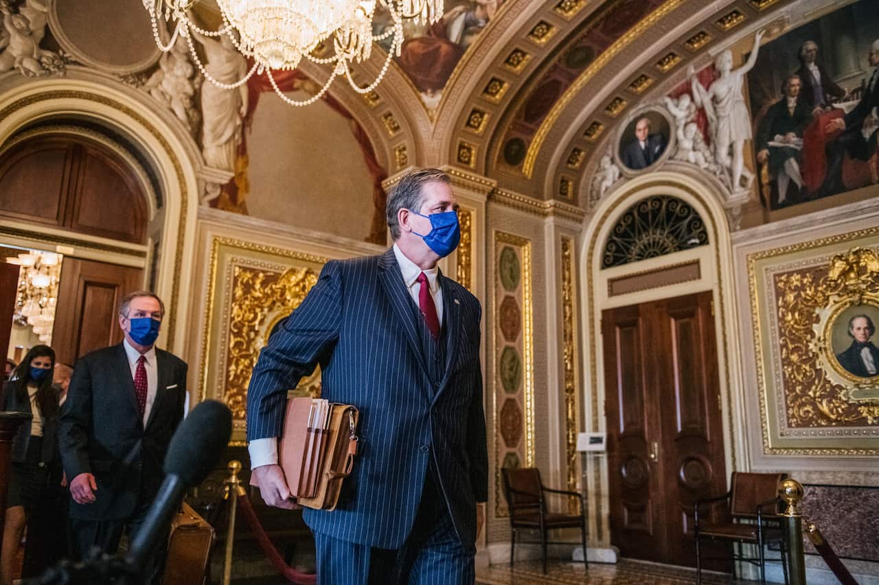 Attorney Bruce Castor walks through The Senate Reception Room ahead of the second day of Donald Trump's second impeachment trial.