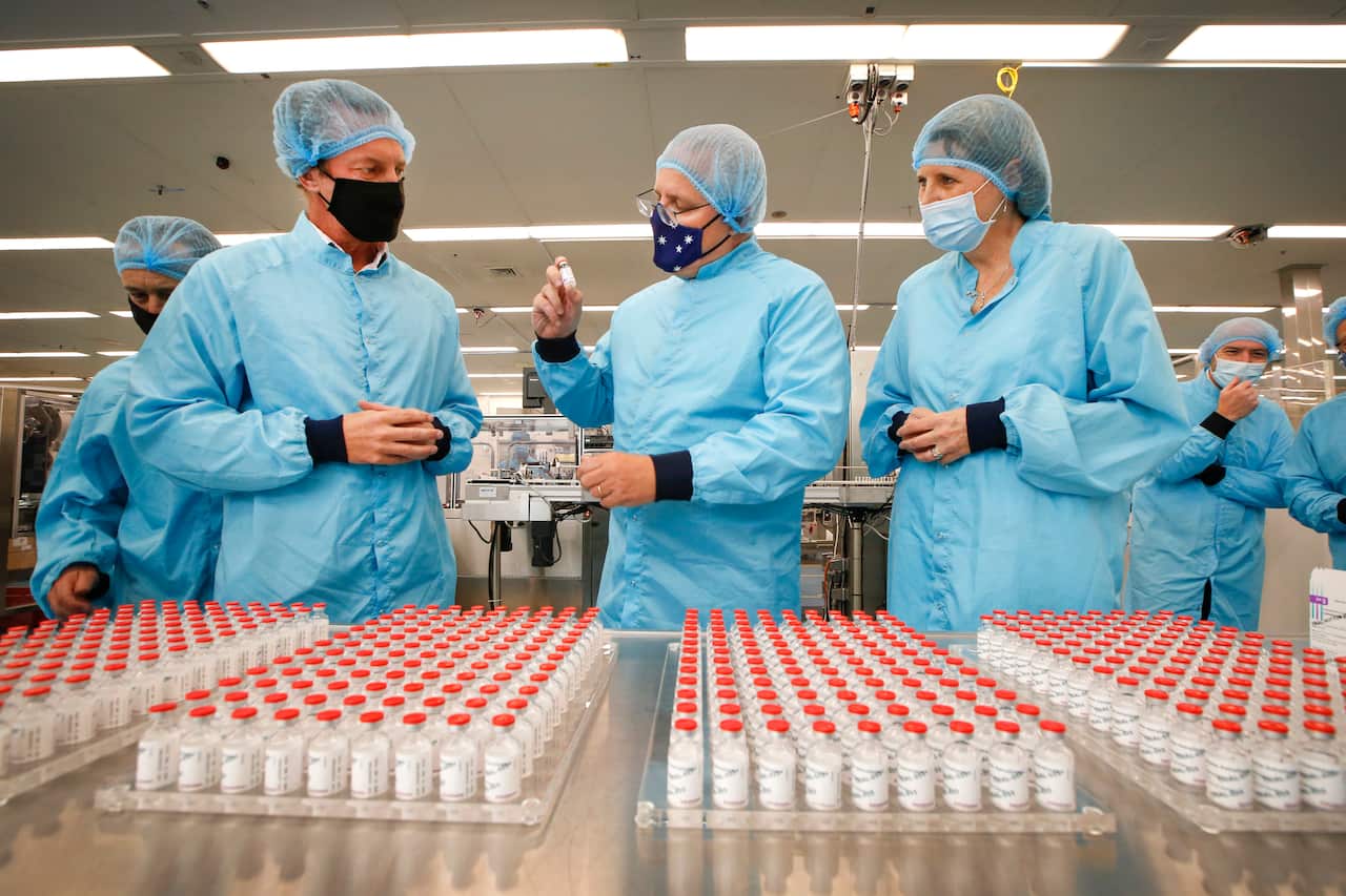 Prime Minister Scott Morrison visits the CSL serum lab to inspect COVID-19.