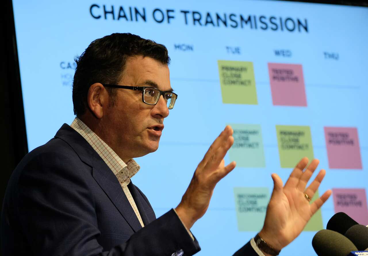 Victorian Premier Daniel Andrews addresses the media in Melbourne as he announces a five-day lockdown on Friday, 12 February.