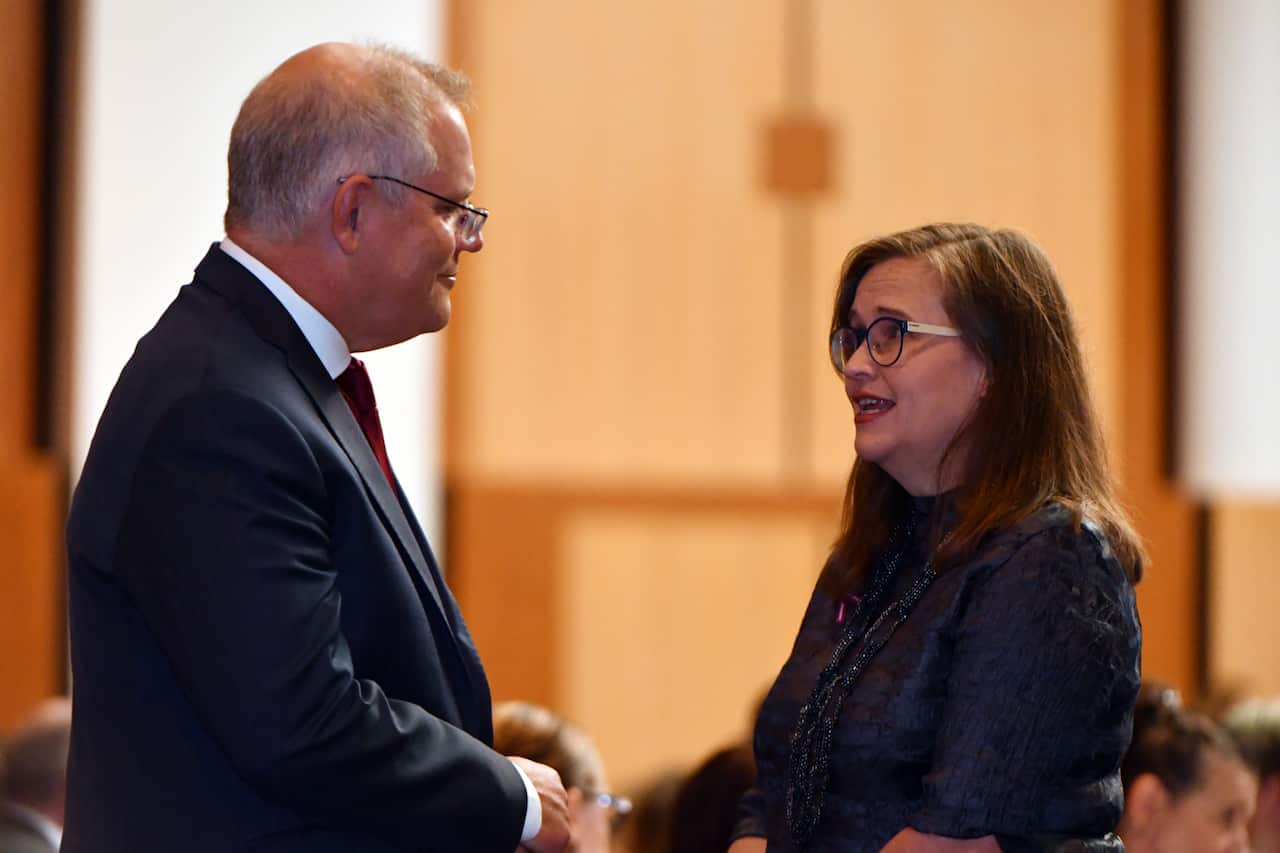 Prime Minister Scott Morrison and Sex Discrimination Commissioner Kate Jenkins.