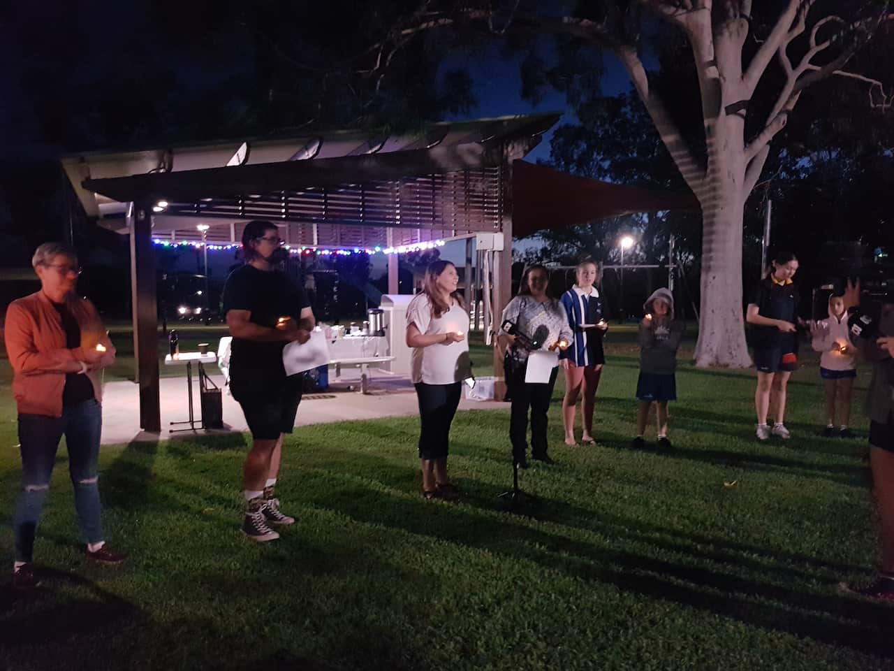 Members of the Biloela community gathered at Lions Park on Friday morning.