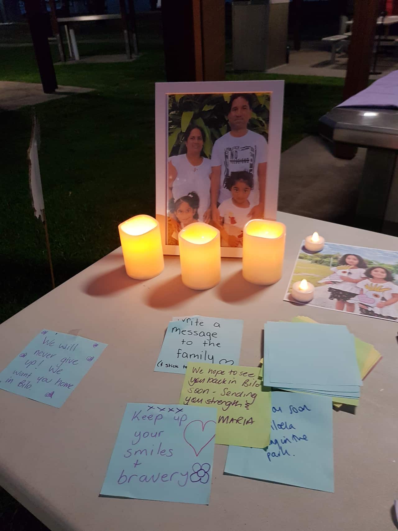 Biloela-based supporters of the family gathered for a dawn vigil on Friday morning, marking three years since the family was taken