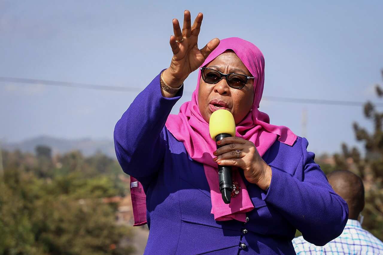 A file photo of Tanzanias then-vice president Samia Suluhu Hassan during a tour of the country's Tanga region.
