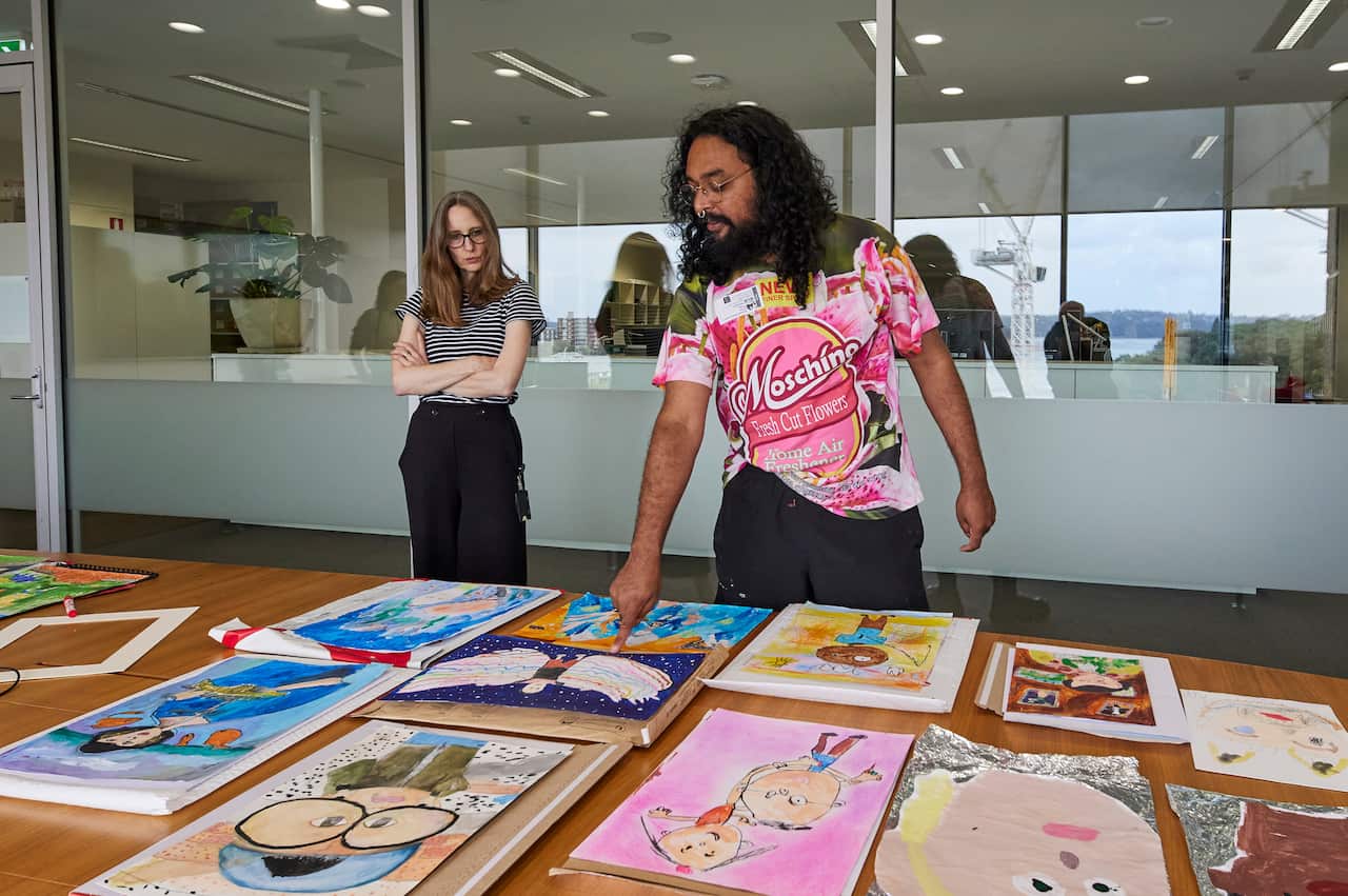 Entries to the 2021 Young Archie competition with judges Ramesh Mario Nithiyendran and Victoria Collings.
