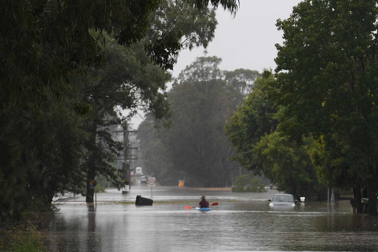 Flooded Old Hawkesbury Road near Pitt Town and Windsor in the North West of Sydney, on Monday.
