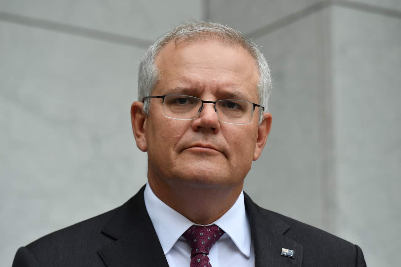 Prime Minister Scott Morrison at a press conference at Parliament House in Canberra.