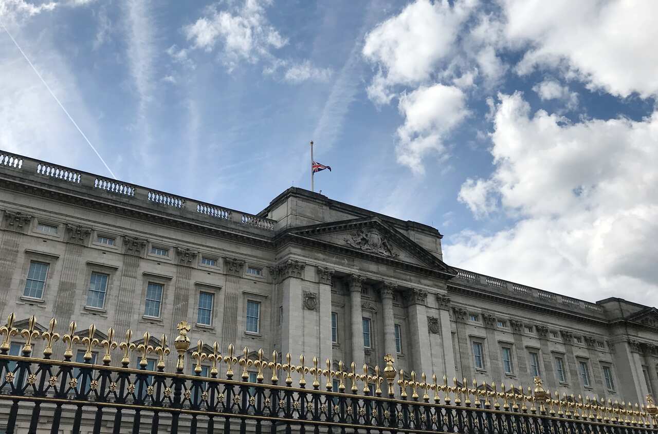 The flag flies at half-mast over Buckingham Palace as a sign of mourning for the late Prince Philip, the Duke of Edinburgh, on 9 April, 2021.