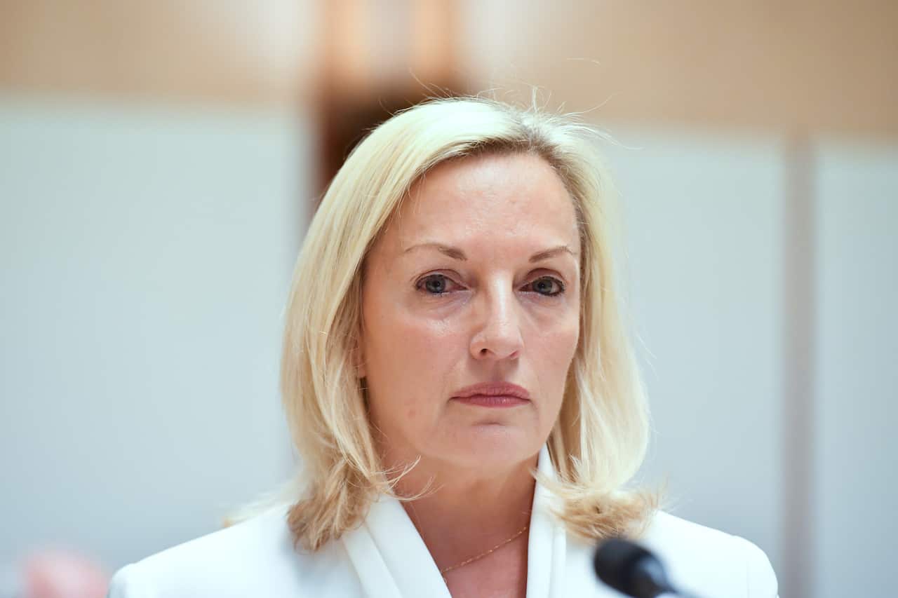 Former Australia Post CEO Christine Holgate appears before a Senate inquiry at Parliament House in Canberra.