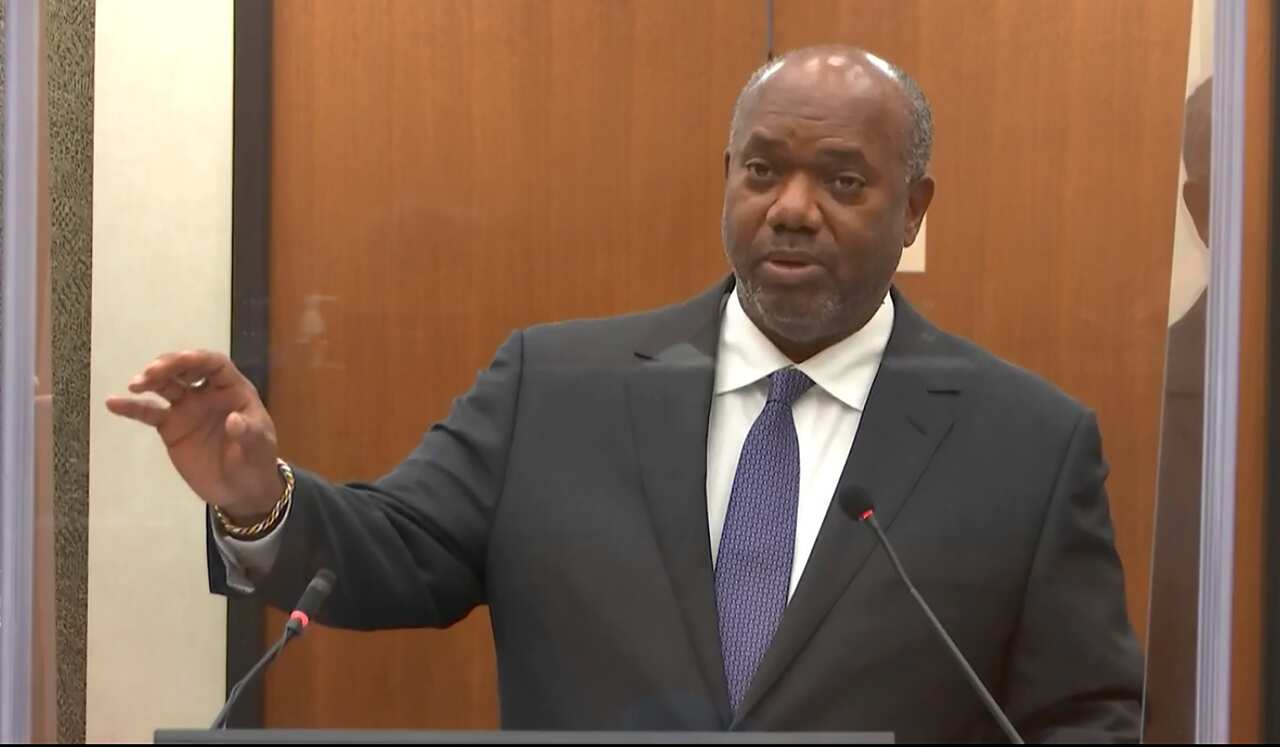 Prosecutor Jerry Blackwell questions Dr. David Fowler, in the trial of former Minneapolis police Officer Derek Chauvin.