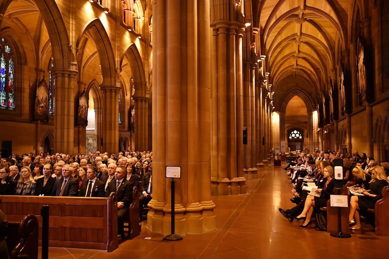Mourners at St Mary's Cathedral in Sydney for Carla Zampatii's state funeral.