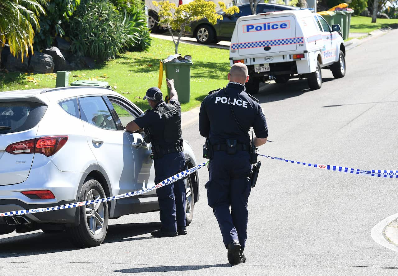 Police work near the crime scene in Arundel on the Gold Coast, Tuesday, 20 April, 2021. 