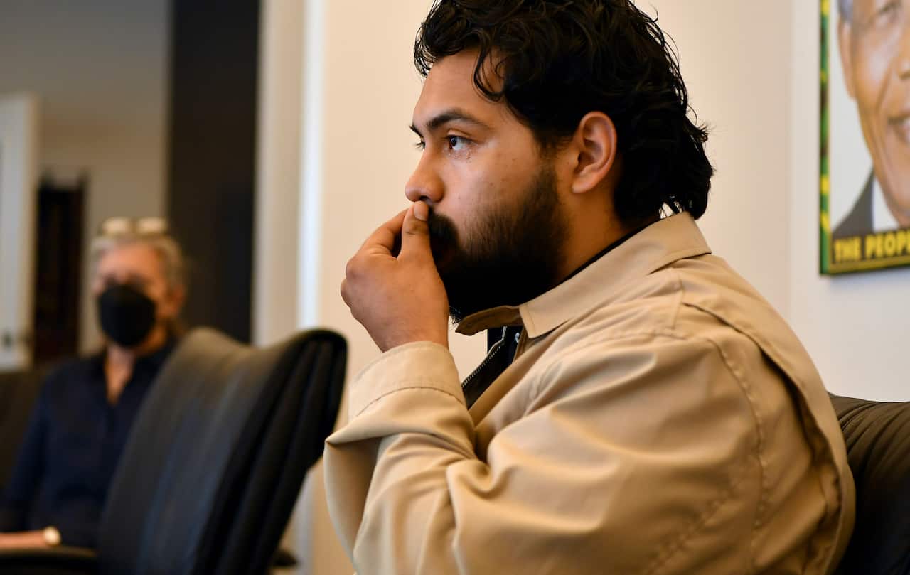 Jerry Gonzalez, the youngest brother of Mario Gonzalez, speaks about his brother's death in Oakland, California on Wednesday, 28 April, 2021. 
