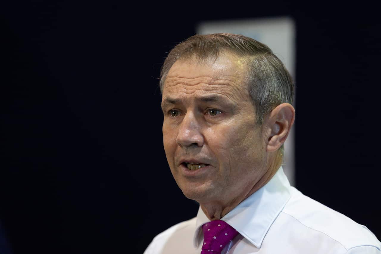 Western Australia Health Minister Roger Cook  at Claremont Showgrounds in Perth, Monday, May 2, 2021. 