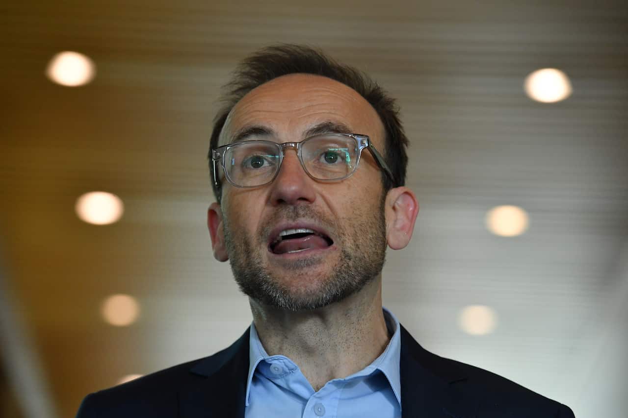 Greens leader Adam Bandt at a press conference at Parliament House in Canberra, Wednesday, May 26, 2021. (AAP Image/Mick Tsikas) NO ARCHIVING