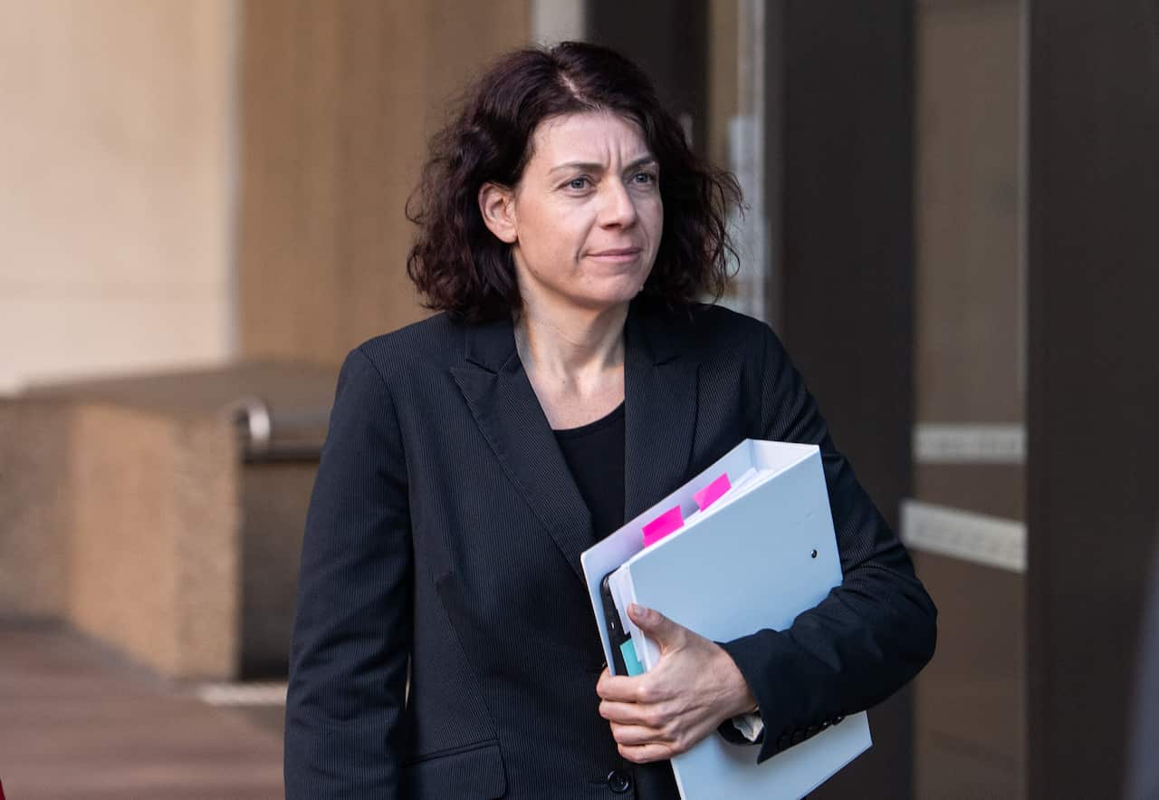 Sue Chrysanthou arriving at Federal Court of Australia, in Sydney, Thursday, May 27, 2021. (AAP Image/James Gourley) NO ARCHIVING