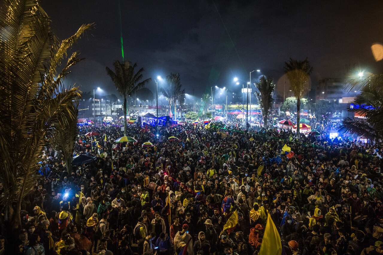 Crowds of protesters in Bogota, Colombia on 28 May 2021