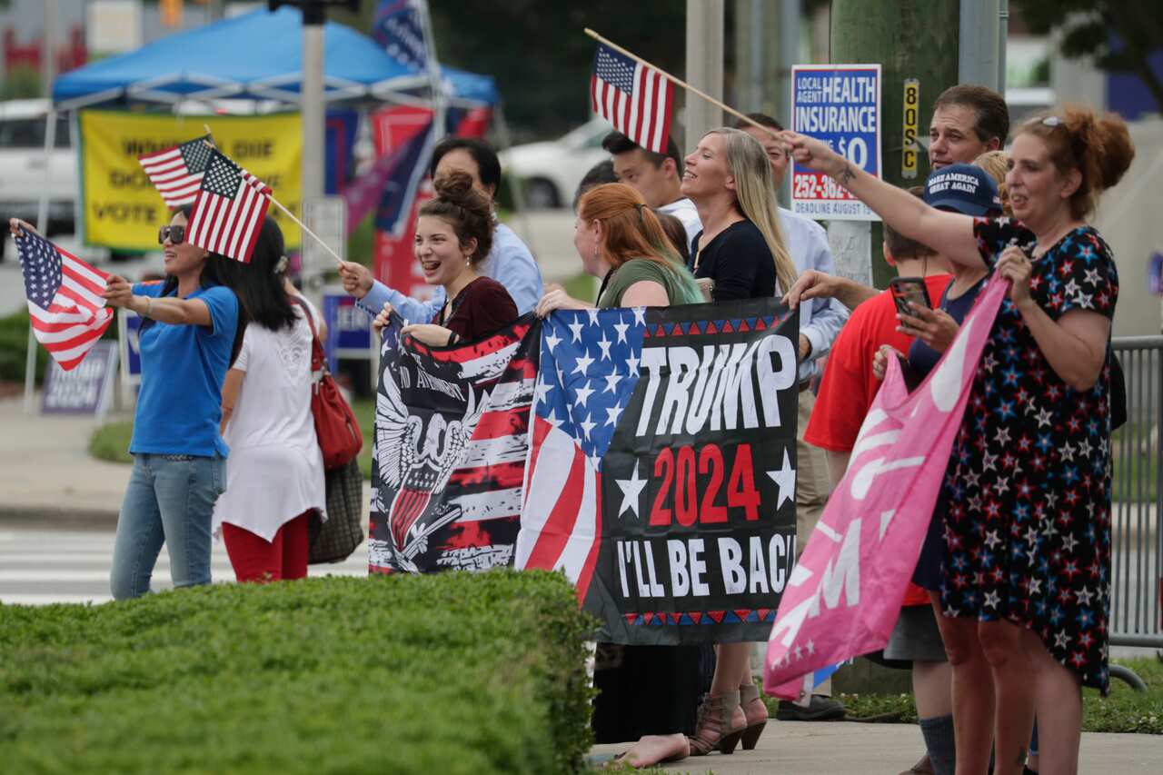 Supporters of former president Donald Trump cheerbefore he speaks at the Republican Convention on Saturday, 5 June, 2021, in Greenville, North Carolina.