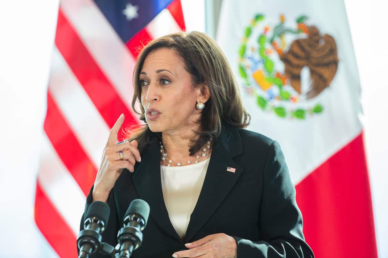 US Vice President Kamala Harris at the Sofitel Hotel in Mexico City after a two-nation foreign trip to Guatemala and Mexico. 