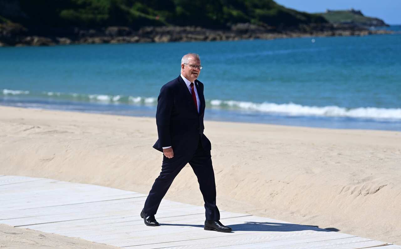 Prime Minister Scott Morrison during the G7 Summit in Carbis Bay, Britain, 12 June 2021.