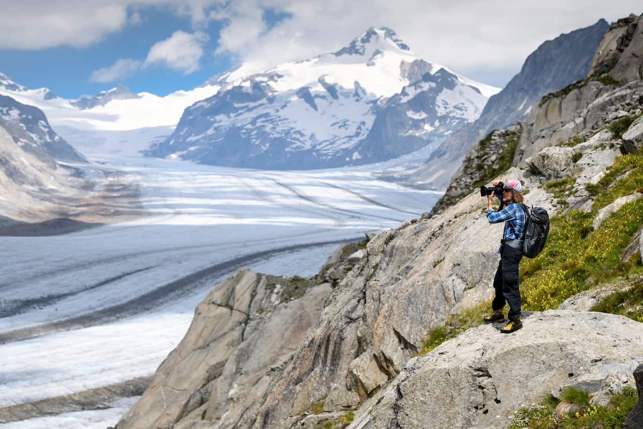 The Swiss Aletsch glacier, the longest glacier in Europe, in Fieschertal, Switzerland.