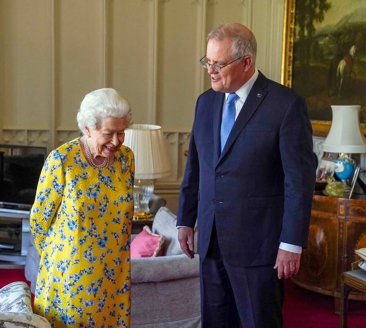 Britain's Queen Elizabeth and Australian Prime Minister Scott Morrison