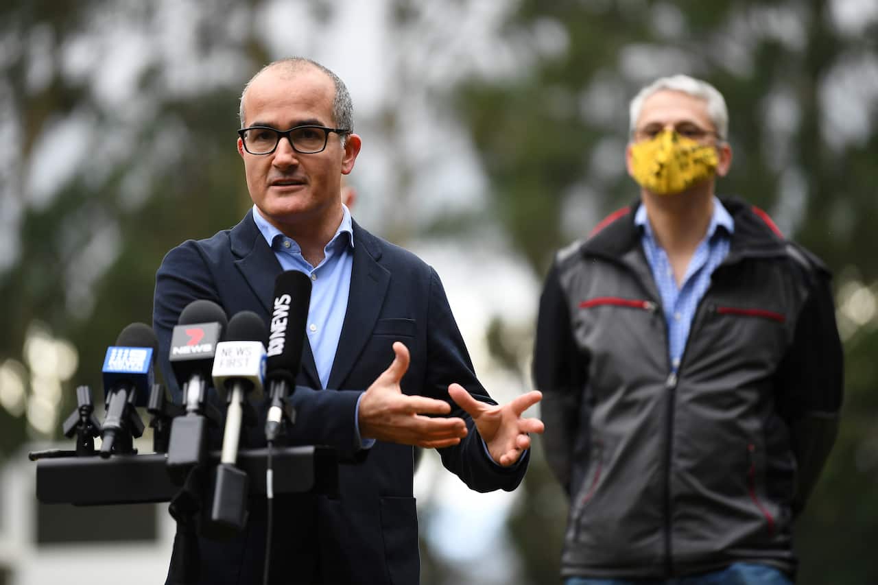 Victorian Acting Premier James Merlino speaks to the media during a press conference in Olinda, Victoria, Thursday, 17 June, 2021. 